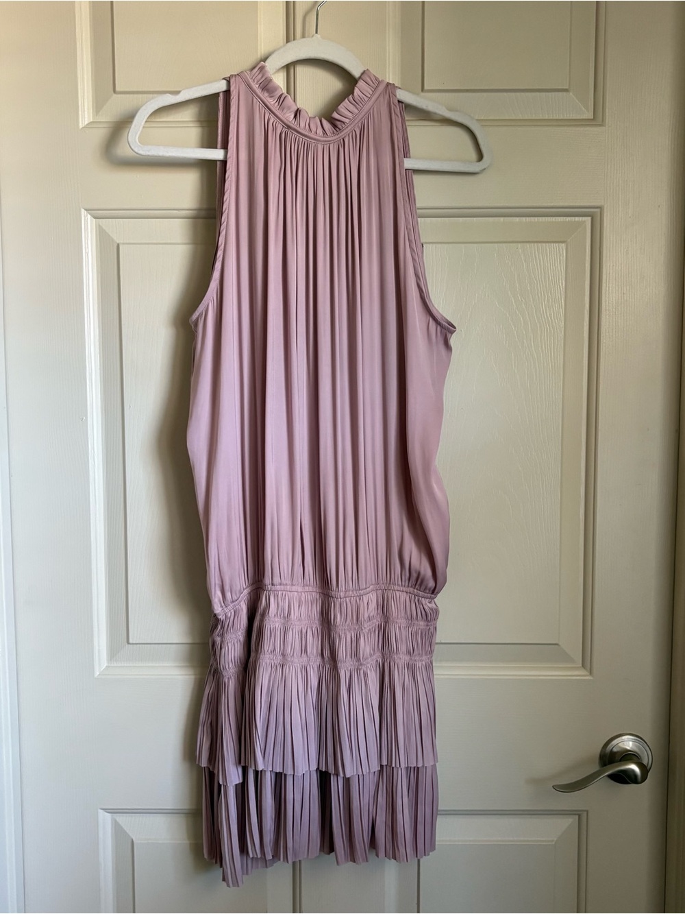 Anthropologie Drop Waist Pleated Mini Dress Blush Pink Coquette Romantic Large - Picture 5 of 6
